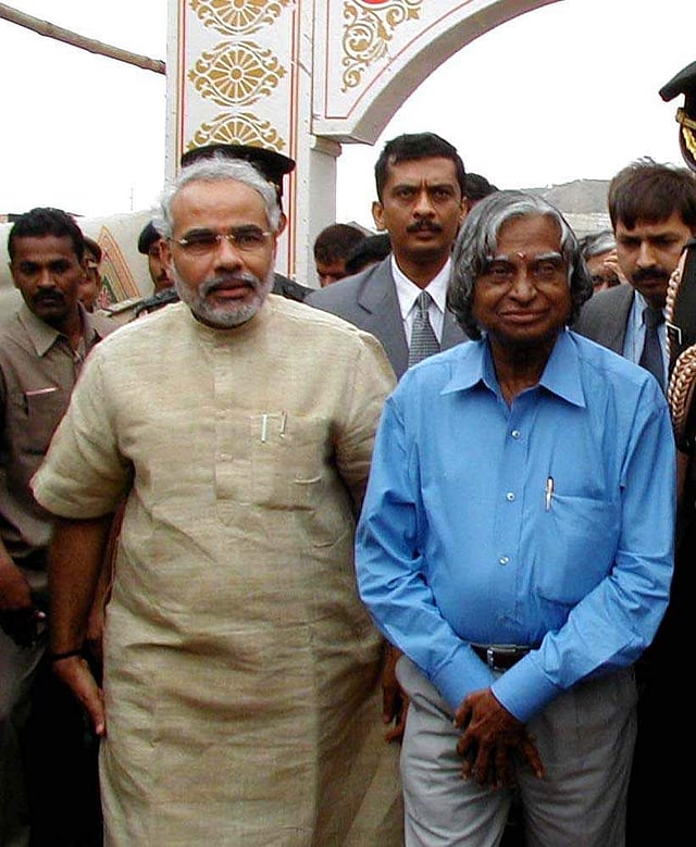Then President A P J Abdul Kalam with then Gujarat Chief Minister Narendra Modi. (File Photo | PTI)