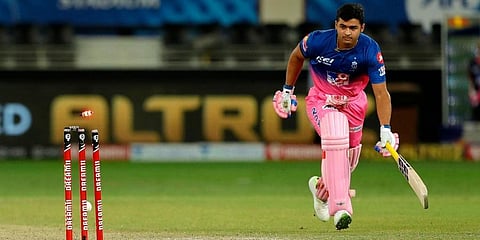 Riyan Parag of Rajasthan Royals gets run out against Delhi Capitals. (Photo | ANI)