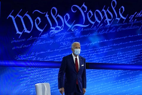 Democratic presidential candidate former Vice President Joe Biden arrives to participate in a town hall. (Photo | AP)