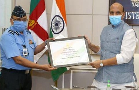 Defence Minister Rajnath Singh awarded Raksha Mantri Trophy for Best & Second Best Command Hospitals of Armed Forces Medical Services  (Photo | ANI)