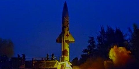 Prithvi-II missile being test fired from ITR off Odisha coast. (Photo | EPS)