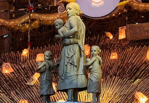 The goddess will portray the plight of homecoming daughters, women and mothers during the lockdown, said artist Rintu Das. (Photo | EPS)