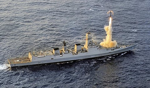 BrahMos missile being test fired from INS Chennai (file photo)