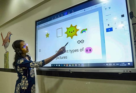 A teacher taking an online class for school students (File photo| PTI)