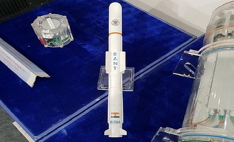A model of SANT missile on display by DRDO.