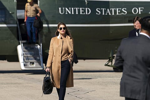 Counselor to the President Hope Hicks walks from Marine One to accompany President Donald Trump aboard Air Force One as he departs Wednesday, Sept. 30, 2020. (Photo | AP)