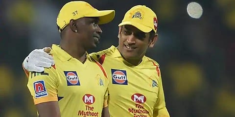 CSK skipper MS Dhoni with all-rounder Dwayne Bravo (File photo| PTI)