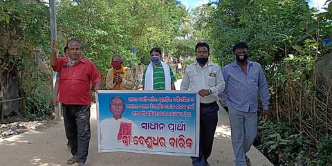 Benudhar Barik campaigning in a village in Balasore district. (Photo | EPS)