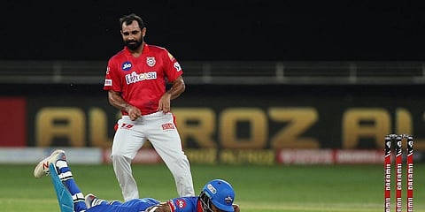 Mohammad Shami of Kings XI Punjab in action against DC. (Photo | ANI)