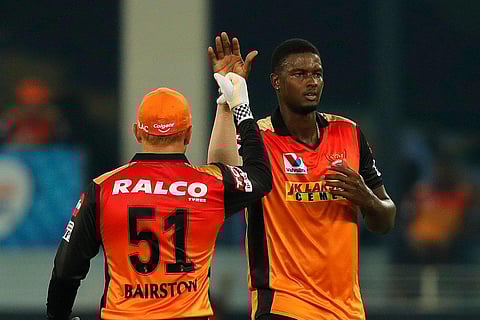 Jason Holder picket up 3 wickets to restrict RR to 154 in the IPL match against SRH. (Photo | Twitter/IPL)