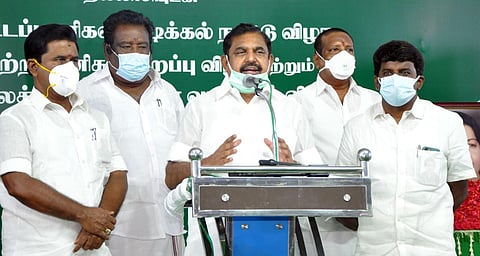 CM Edappadi K Palaniswami addressing reporters after reviewing Covid preparedness in Pudukkottai on Thursday. (Express/ S Arun)