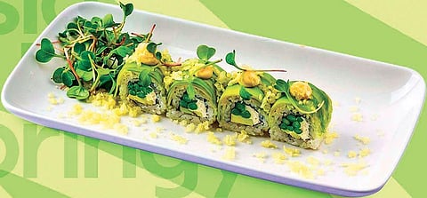 Asparagus Avocado Roll from Sloppy Sticks; their home delivery in bright, plastic packaging