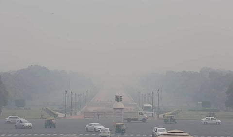 A general view of Rajpath amid hazy weather conditions in New Delhi on Thursday. (Photo | Shekhar Yadav/EPS)