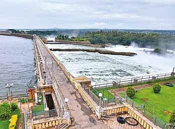 Due to heavy rainfall across the state, the water level in KRS Dam in Mandya has risen exponentially | udayshankar s