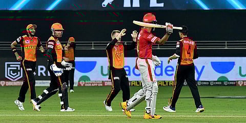 KXIP skipper KL Rahul leaves the ground after losing his wicket during an IPL 2020 match vs SRH. (Photo| ANI)