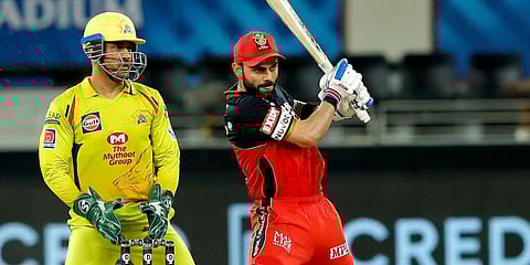 RCB skipper Virat Kohli plays a shot during an IPL 2020 match against CSK. (Photo| ANI)