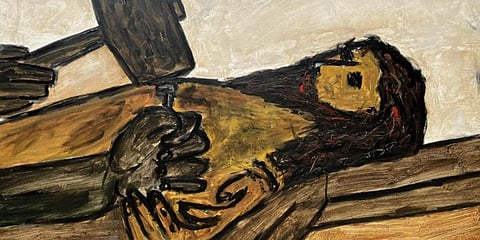 39x29 inches painting of Christ in pain by Kalra