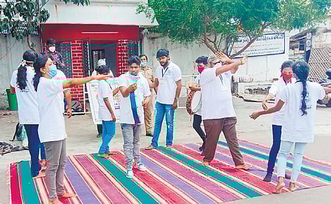 Plant Shelter, an NGO, members performing a skit near the Central Railway Station