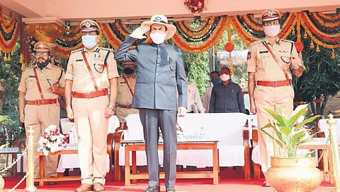 Home Minister Mahmood Ali and DGP Mahendar Reddy at the TS Police Academy