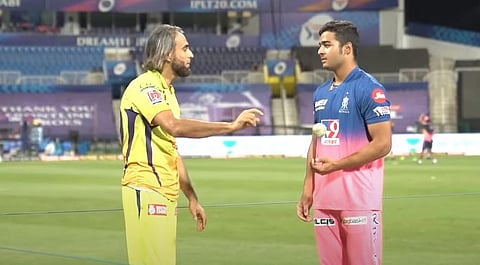 Chennai Super Kings spinner Imran Tahir (L) and Rajasthan Royals' Riyan Parag. (Photo| YouTube screengrab)