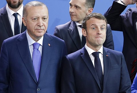 Turkey's President Recep Tayyip Erdogan, left and French President Emmanuel Macron. (Photo| AP)