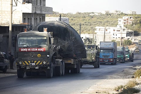Turkish military convoy drives through the village of Urum al-Jawz, in Idlib province, Syria, Tuesday, Oct. 20, 2020. (Photo | AP)