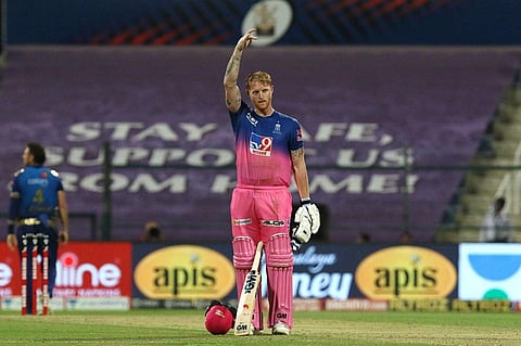 Ben Stokes of Rajasthan Royals celebrates his century. (Photo | IPL)