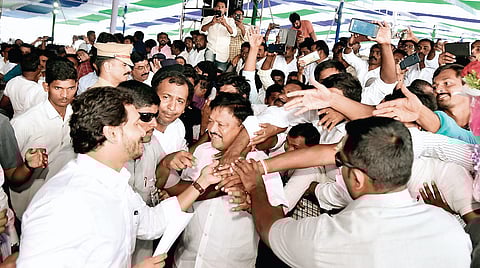 Chief Minister YS Jagan Mohan Reddy interacts with people after laying stone for Kadapa steel plant. (File Photo | EPS)