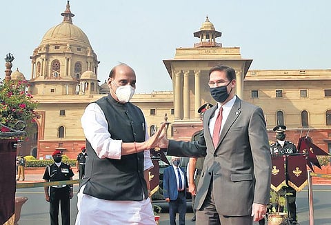 US Secretary of Defense Mark Esper with Rajnath Singh;