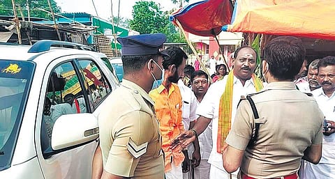 BJP’s Chidambaram  west wing president  KPT Elanchezhiyan and party cadre were arrested by the Sethiyathope police on Tuesday | Express
