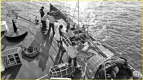 Coast Guard personnel rescuing fishermen from a damaged boat off  Paradip coast. (File | Express)