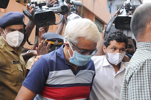 M Sivasankar, former principal secretary  Custody at Enforcement directorate  office in Kochi. (Photo | A Sanesh, EPS)