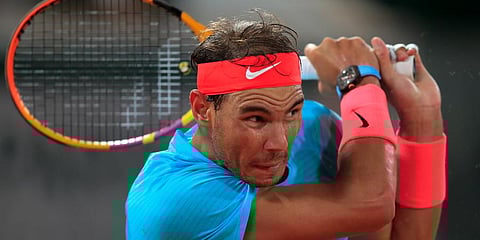 Rafael Nadal plays a shot against Stefano Travaglia in the third round match of the French Open tournament at the Roland Garros stadium in Paris. (Photo | AP)