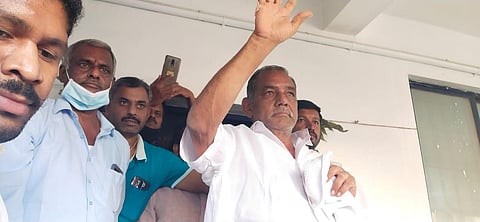 DMK's RKrishnan and DMK workers at the hospital. (Photo| EPS)