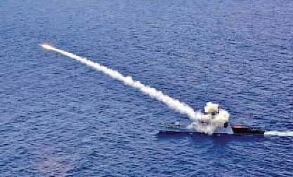 Indian Navy firing an AShM from INS Kora. (Photo | EPS)