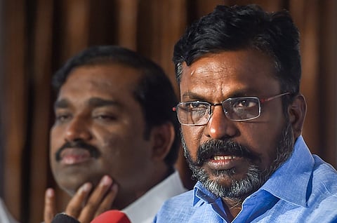Tamil Nadu Chief Minister MK Stalin (L) and VCK chief Thirumavalavan. 