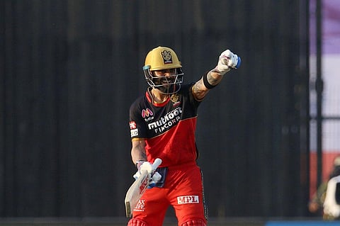 Virat Kohli captain of Royal Challengers Bangalore celebrates his fifty. (Photo | Sportzpics for BCCI)