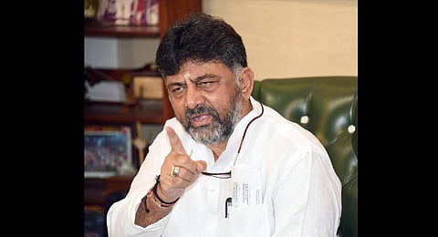 KPCC President D K Shivakumar speaks during a press conference on the raids conducting by the CBI at his residence (Photo | Nagaraja Gadekal, EPS)