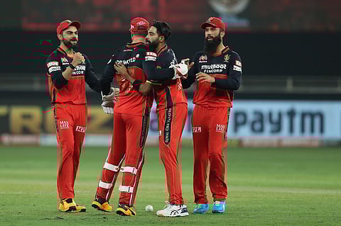 Mohammed Siraj of Royal Challengers Bangalore celebrates the wicket of Prithvi Shaw. (Photo | IPL)