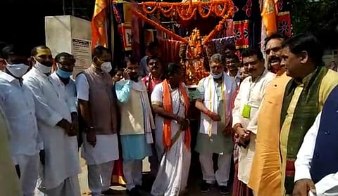 The Rath Yatra also brought along idols of Lord Ram, Goddess Sita, Lakshaman, Lord Hanuman, and Lord Ganesha for their installation in the grand Ram temple. (Photo | EPS)