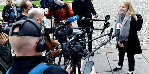 Aava Murto, is interviewed by members of the media, in Helsinki, Finland. (Photo | AP)