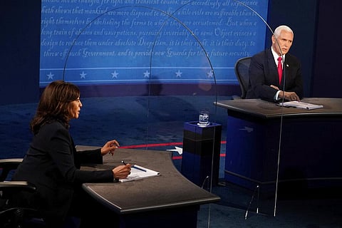 Democratic vice presidential candidate Sen. Kamala Harris, D-Calif., and Vice President Mike Pence answer questions during the vice presidential debate. (Photo | AP)