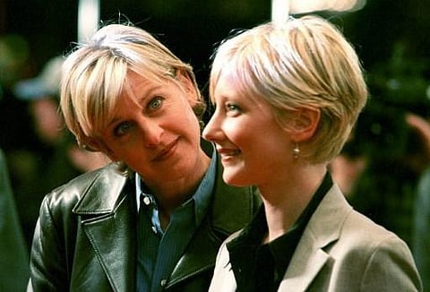 Ellen Degeneres(L) arrive for the premier of the action-thriller film in 1998 with her then girlfriend-actress Anne Heche(R)  (Photo | AFP)