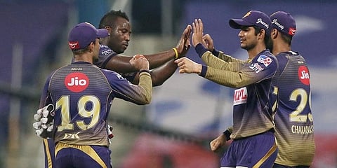 Kolkata Knight Riders bowlers produced an incredible all-round performance to carry their side to a 10-run win over Chennai Super Kings here Abu Dhabi's Sheikh Zayed Stadium on Wednesday. (Photo | PTI)