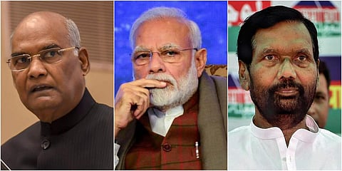 (From left) President Ram Nath Kovind. PM Narendra Modi and late union minister Ram Vilas Paswan. (File photos| PTI)