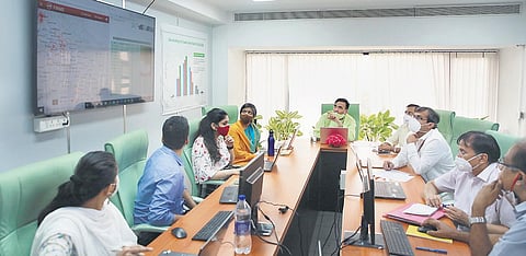 Delhi Environment Minister Gopal Rai inaugurated the Green War Room at the Delhi Secretariat. (Photo | Shekhar Yadav, EPS)