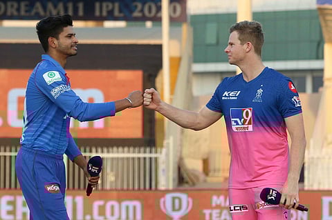 Shreyas Iyer captain of Delhi Capitals and Steve Smith captain of Rajasthan Royals during the Toss (Photo | www.ipl.com)