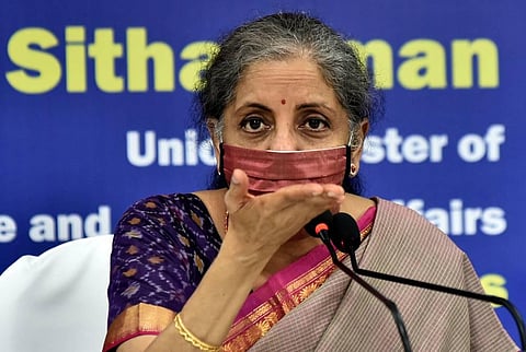 Union Finance Minister Nirmala sitharaman speaks at a press conference held in Chennai on Tuesday. (Photo | P Jawahar/EPS)