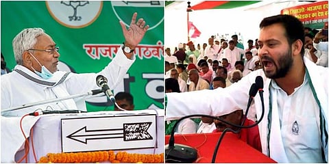 JDU supremo and Bihar CM Nitish Kumar (L) and RJD leader Tejashwi Yadav. (File photo| PTI)