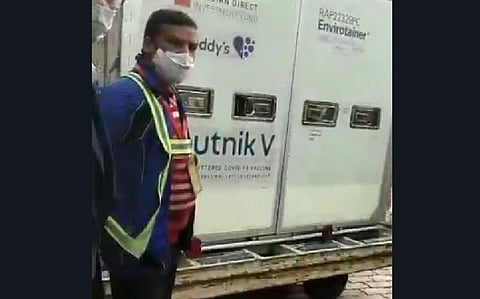 A video of small containers having the logo of Dr. Reddy's and Sputnik V being unloaded from a vehicle went viral on social media on Wednesday. 